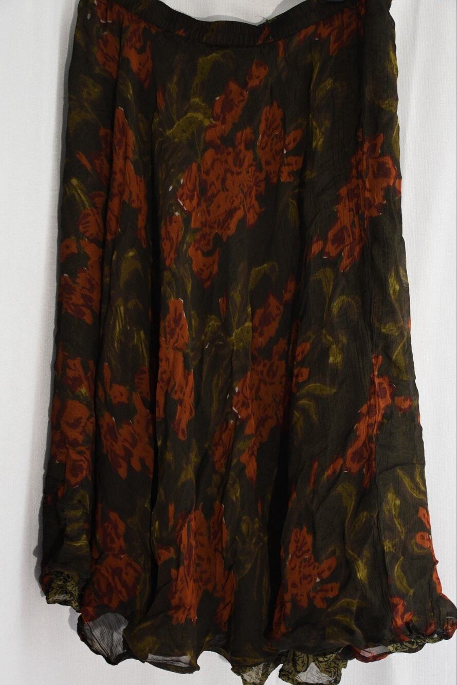 Coldwater Creek REVERSIBLE Red Floral Or Geometric Flowy Maxi Skirt Size XL